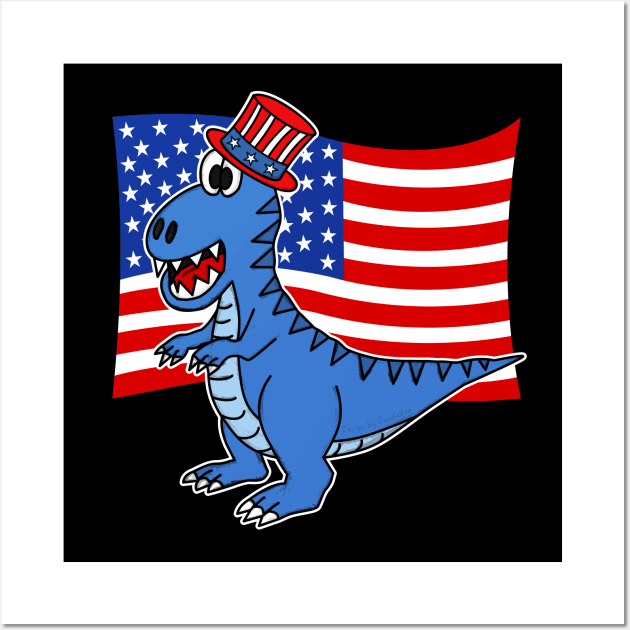 4th July T-Rex American Flag Dinosaur Wall Art by doodlerob